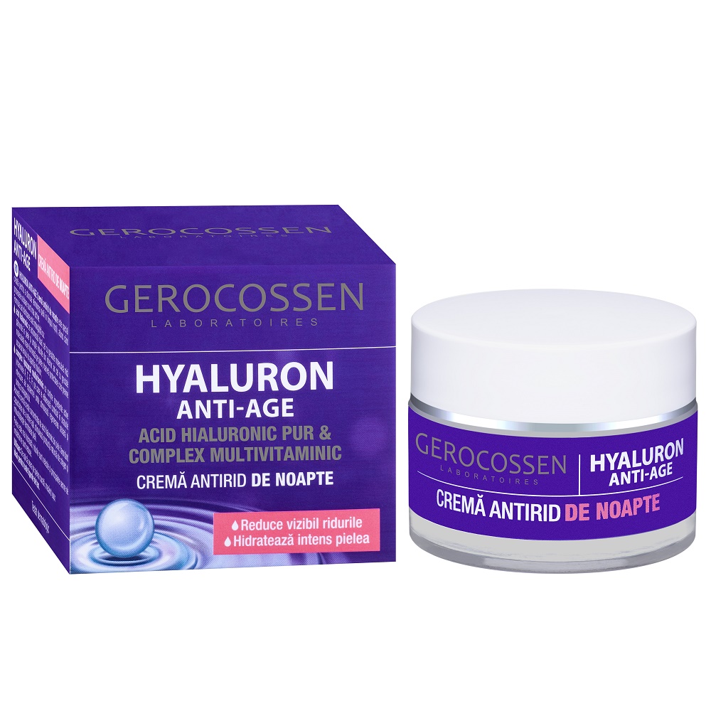 Crema antirid de noapte Hyaluron cu acid hialuronic pur, 50 ml, Gerocossen